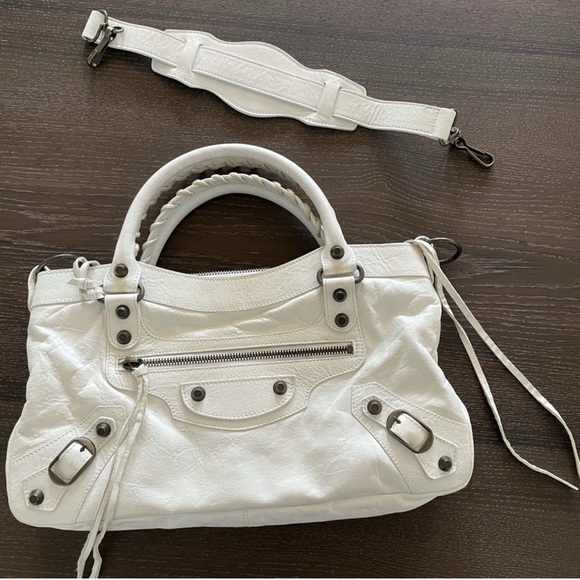 Authentic Balenciaga First motorcycle Bag White City vntg strap mirror dust bag - Picture 1 of 7